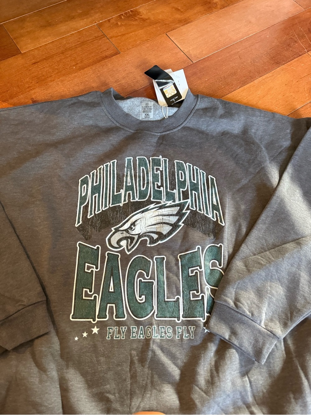 NWT Philadelphia Eagles Crewneck Sweatshirt - Charcoal Gray with Green Logo XXL - Picture 2 of 4